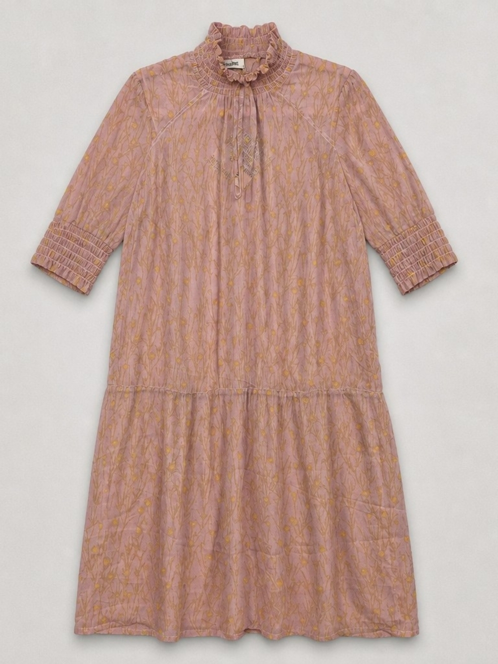 Baum und Pferdgarten Adelena Silk Blend Floral Dress Pink Yellow Ruffle Collar S